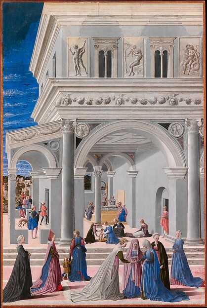 The Birth of the Virgin, Fra Carnevale, 1467. Tempera and oil on wood panel. Metropolitan Museum of Art.